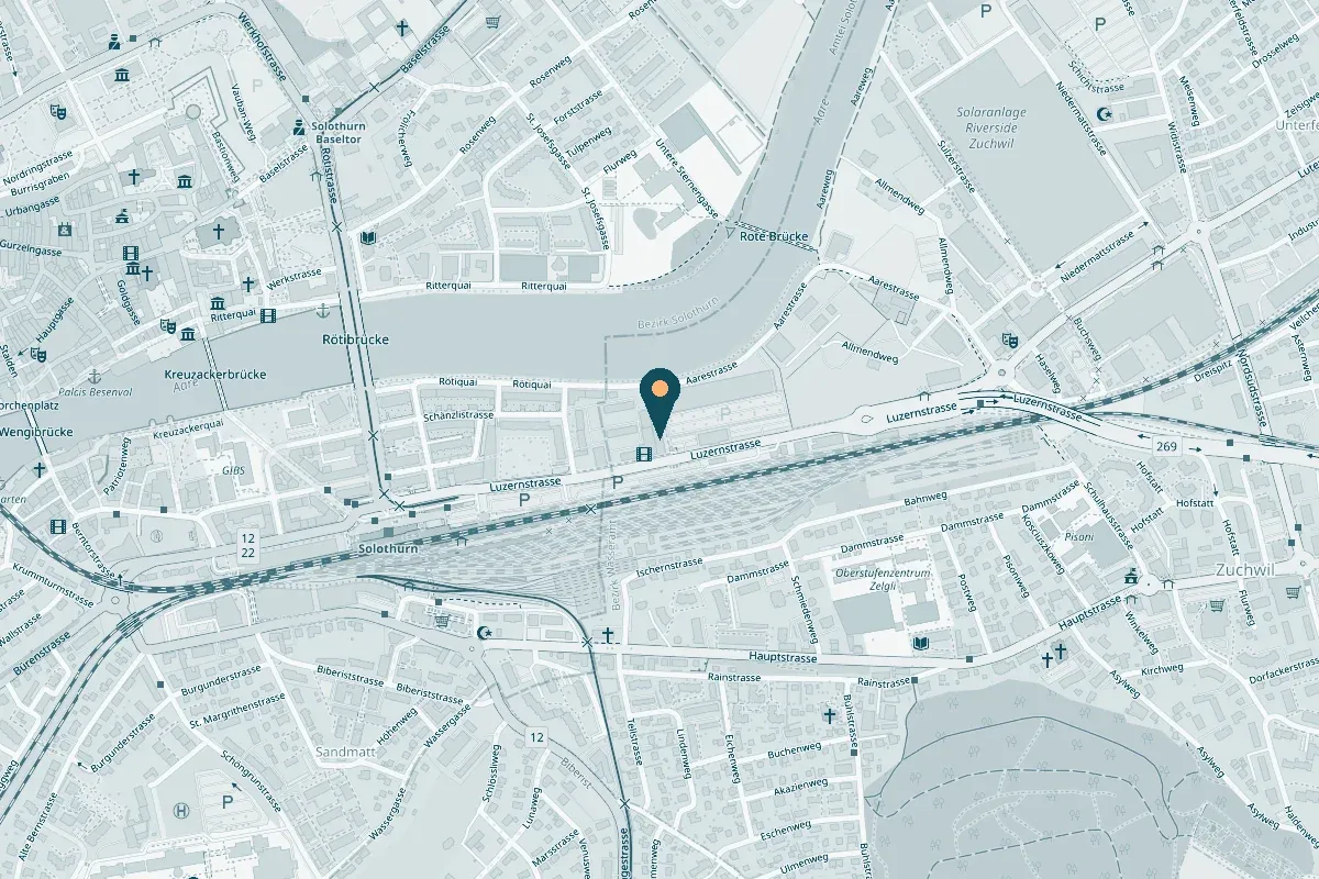 Karte mit dem Standort der Intersys AG an der Luzernstrasse 9 in Zuchwil: Route planen